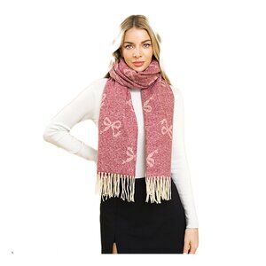 Tigerstars Burgundy Bow Pattern Fringe Scarf